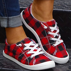 Plaid Pattern Non-slip Flat Shoes Women's Casual Lace Up Sport Shoes