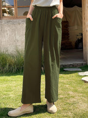 Solid Pocket Straight Leg Pants for Women