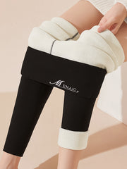 Solid Fleece Leggings Winter Thermal Stretchy Leggings