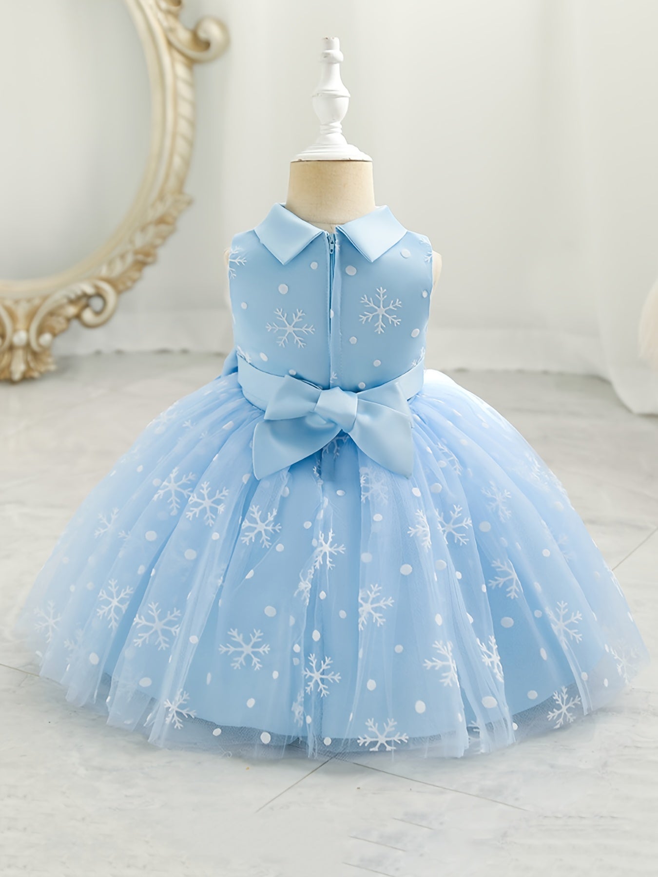 Baby Girls Christmas Princess Dress Sleeveless Snowflake Bow Tutu Dress