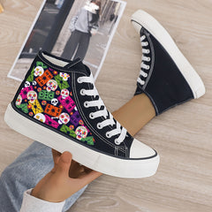 Girl's High Top Skull Pattern Skate Shoes Warm Plush Lining