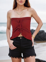 Sexy Drawstring Knit Tube Top Casual Strapless Sleeveless Summer Loose Tube Top