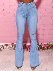 High Waist Button Fly Flared Leg Jeans Women's Plus Size