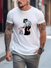 Men's Printed Leisure Sports T shirt Casual Stretch Round Neck Tee Shirt
