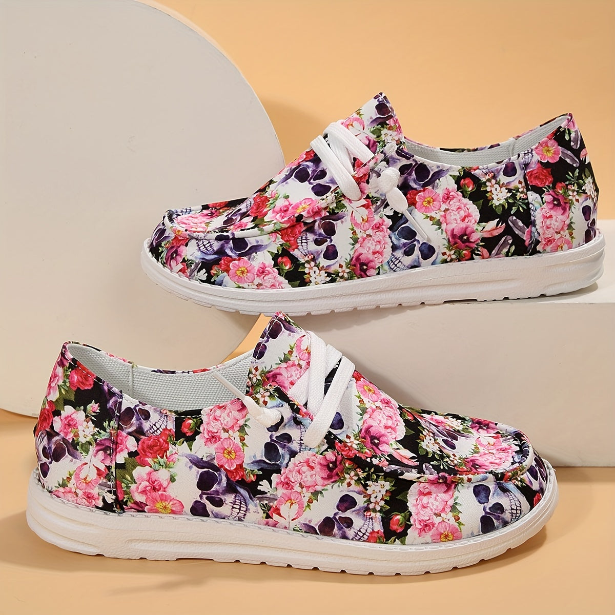 Colorful Skeleton Ghost Print Low Top Sneakers Lightweight Casual Shoes