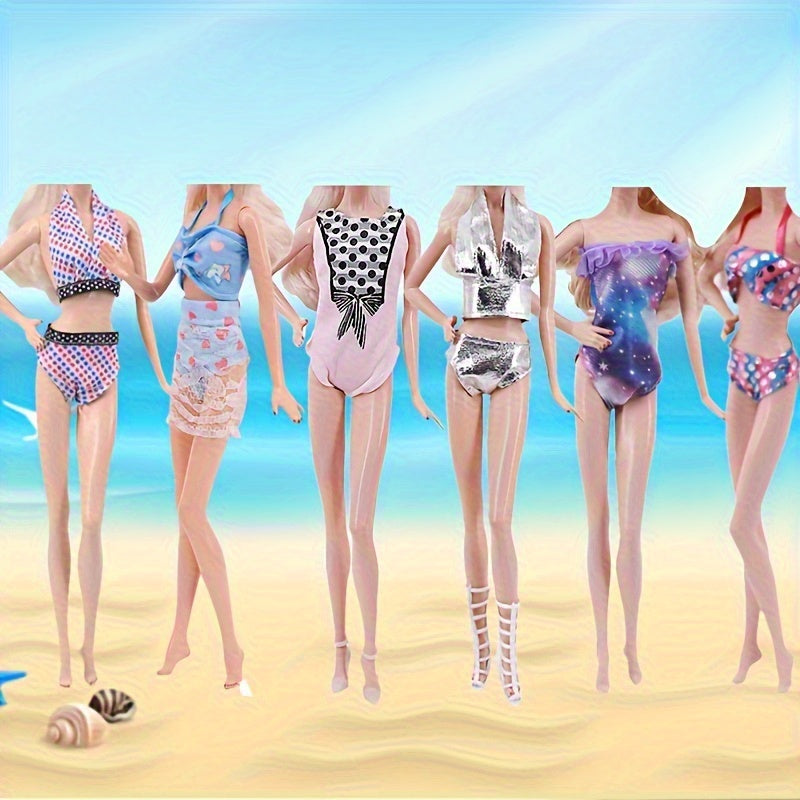 8pcs Doll Swimsuit Set 4 Swimsuits 2 Mermaid Skirts Surfboard Bikini Beach Toys