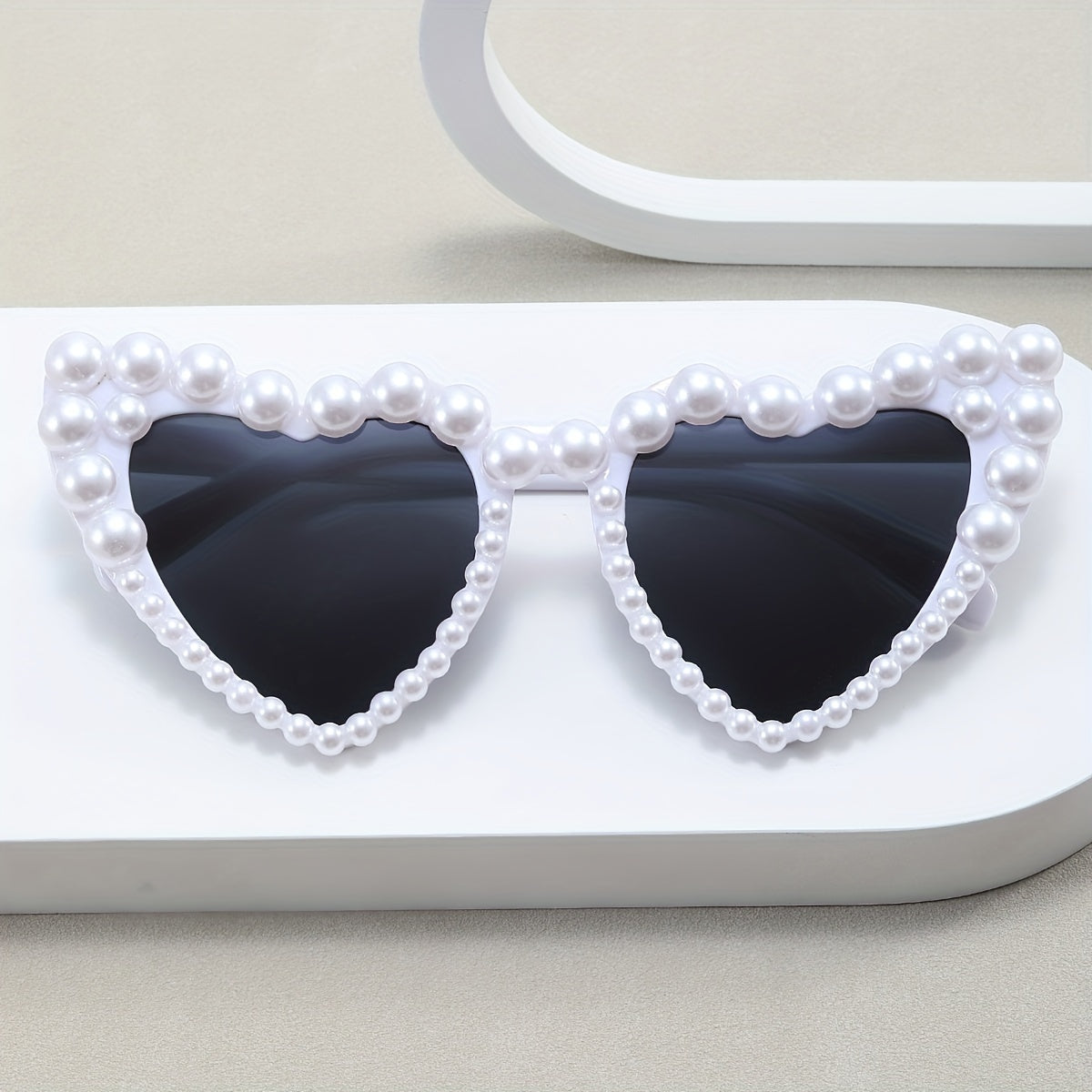 Heart Sunglasses Faux Pearl Decor Photo Prop Glasses