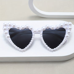 Heart Sunglasses Faux Pearl Decor Photo Prop Glasses