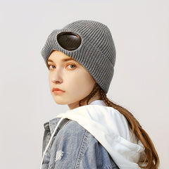 Knitted Hat With Sunglasses For Autumn And Winter Coldproof Beanie