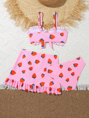 Strawberry 3pc Swim Suit Girls Cartoon Set for Beach