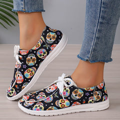 Women's Skull Loafers Slip-On Low Light Halloween Shoes