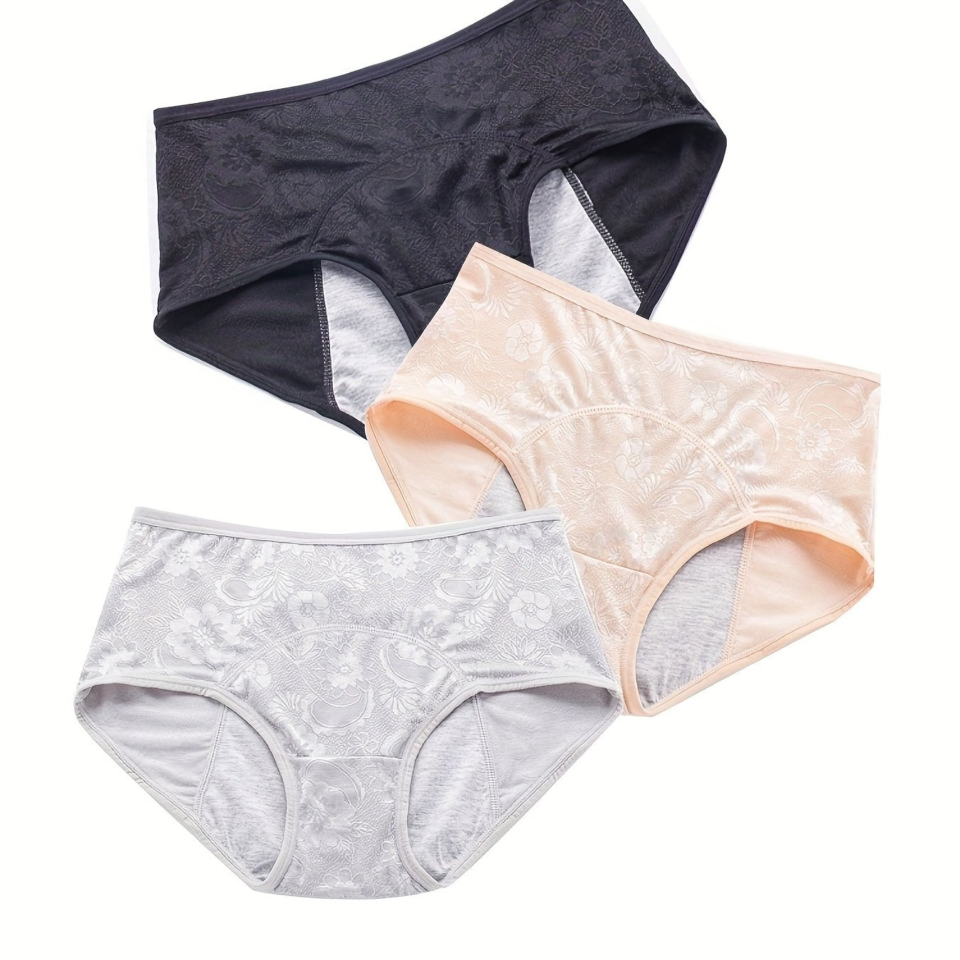 3 Pack Women's Plus Floral Print Period Briefs
