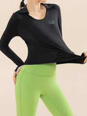 Letter Pattern Yoga Top Thumb Holes Drying Workout Shirts