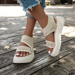 Women's Platform Knit Sandals Slingback Shoes Open Toe Slip On