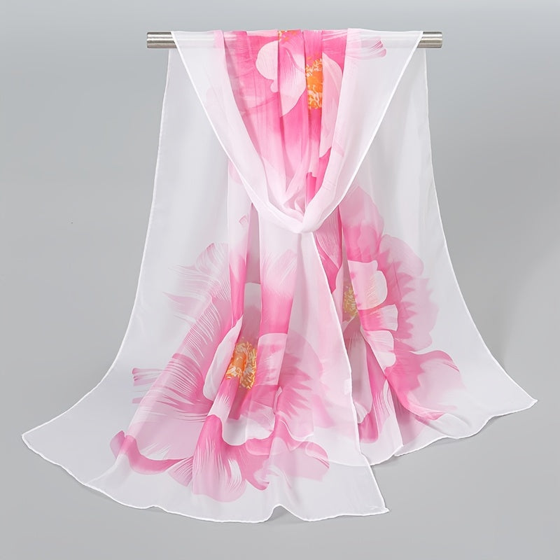 50 x 150cm Chiffon Flower Print Scarf - Casual Boho Shawl