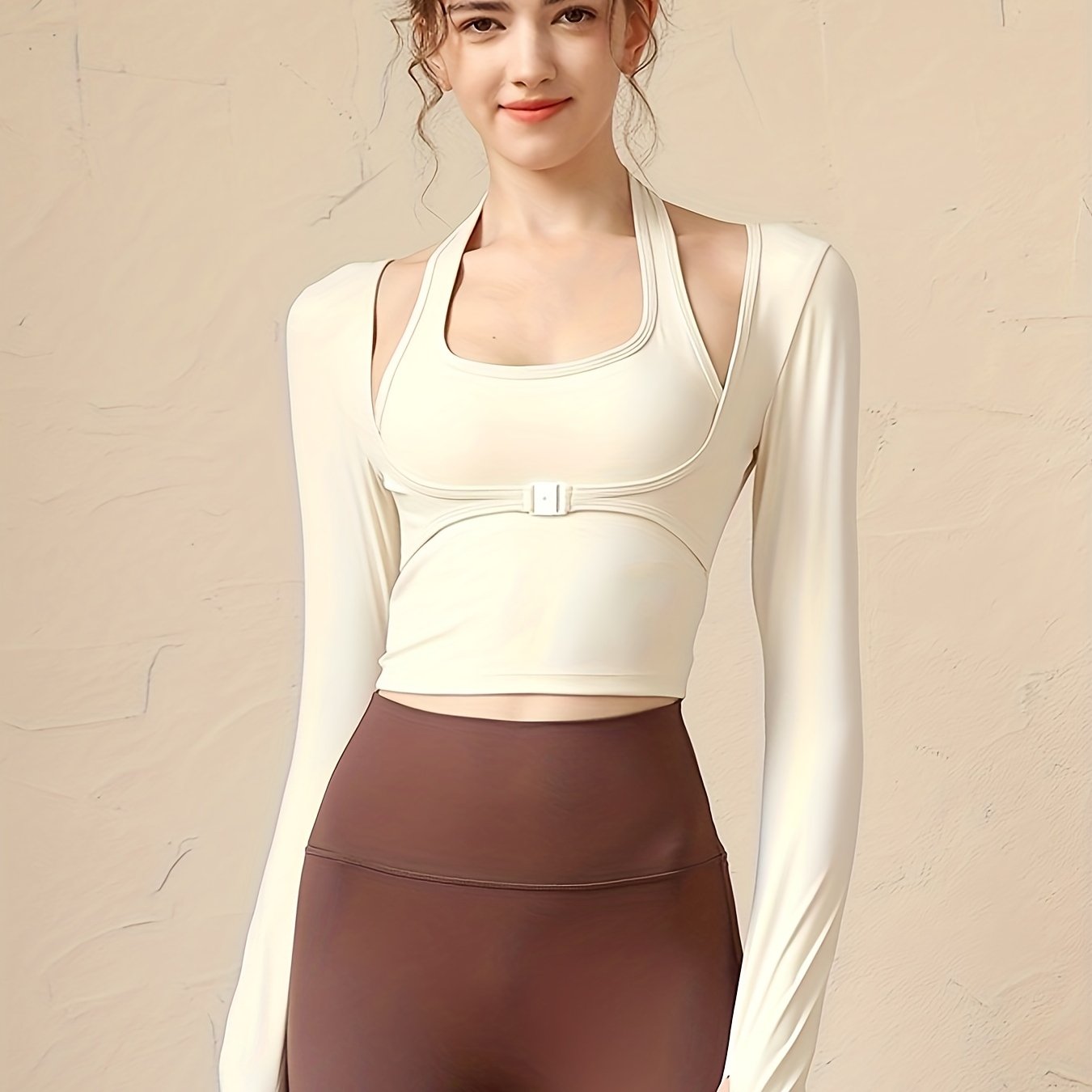 Sporty T Shirt Long Sleeves Chest Pads Fitness Sports Tee Women's Activewear