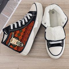 Cow Print Plush Lined Thermal Chunky Canvas Sneakers