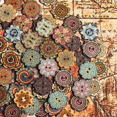 100pcs Bohemian Floral Button Retro Cartoon Wooden Buckle DIY Decoration