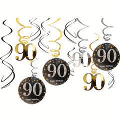 12pcs 90th Birthday Hanging Swirl Decorations - Foil Streamers Ceiling Whirls