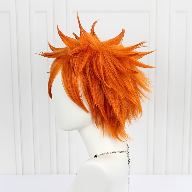 Short Orange Curly Anime Cosplay Wig Heat Resistant Synthetic Hair
