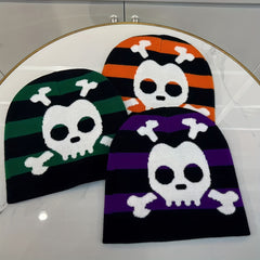 Fashionable Windproof Knit Beanie Hat With Skull Print