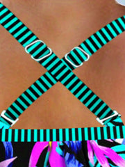 Modest Tankini Set Women's Plus Striped & Tropical Print