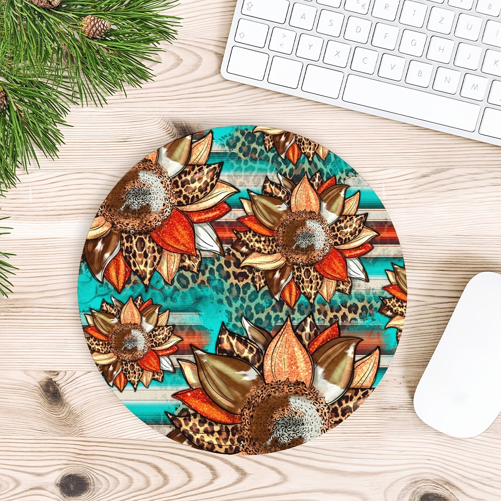 Colorful Tropical Leaves Round Mouse Pad - Non Slip Rubber Base
