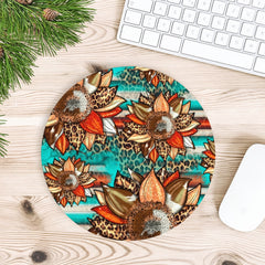 Colorful Tropical Leaves Round Mouse Pad - Non Slip Rubber Base