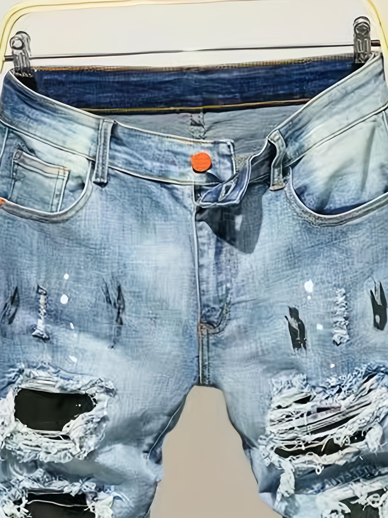 Men's Ripped Cotton Jeans Street Style Distressed Denim Pants