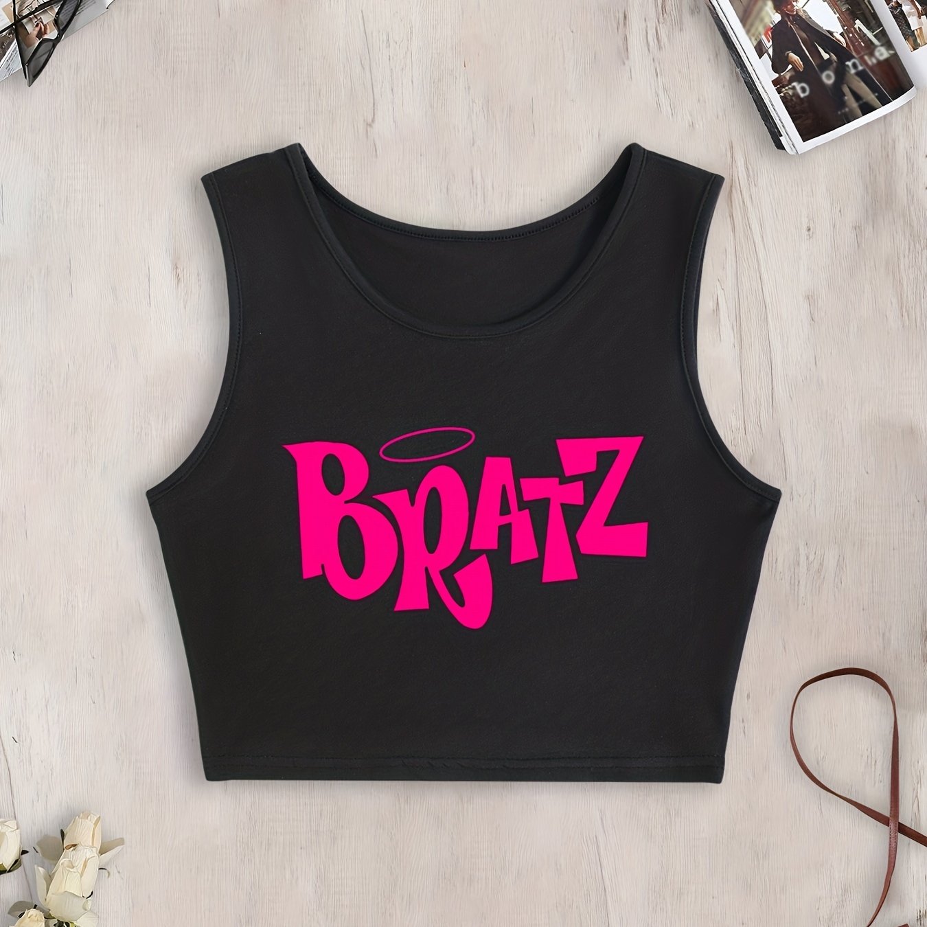 Letter Print Crew Neck Tank Top Sleeveless Crop Top