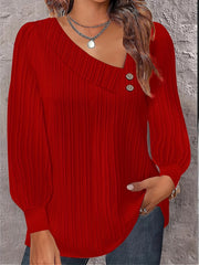 Casual Blouse Long Sleeve Button Decor Irregular Neck Top