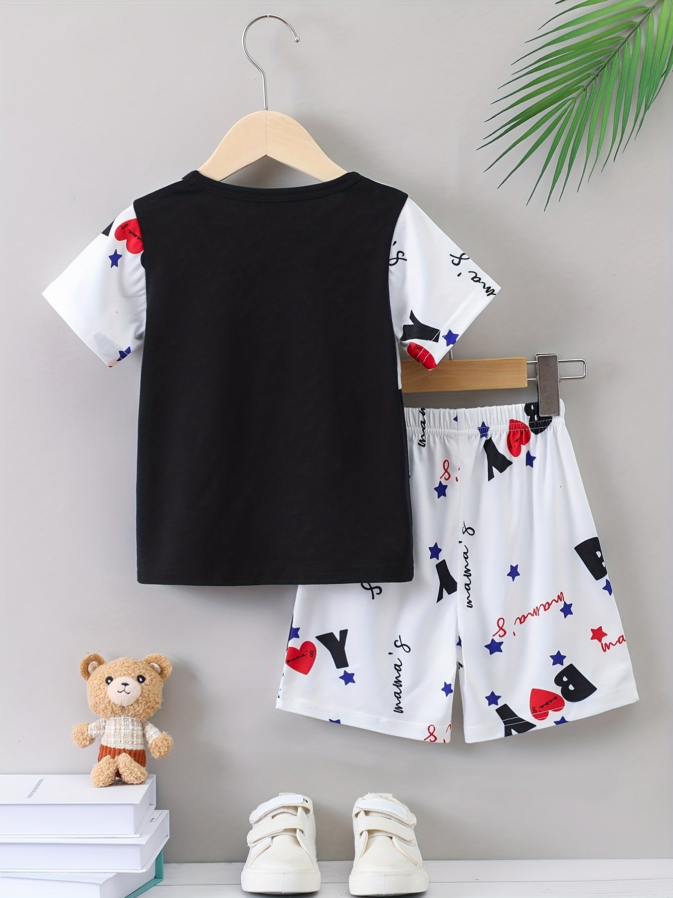 Boys Letter Print T Shirt and Shorts Set for Summer