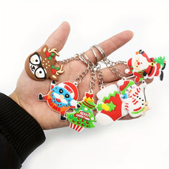 6pcs Christmas Elements Silicone Keychain - Snowman Reindeer Design