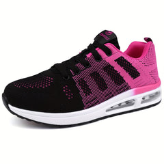 Women's Air Cushion Sneakers Lace Up Low Top Knit Casual Shoes