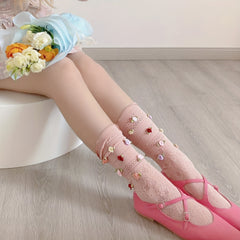 Floral Decor Curling Socks Women's Stockings