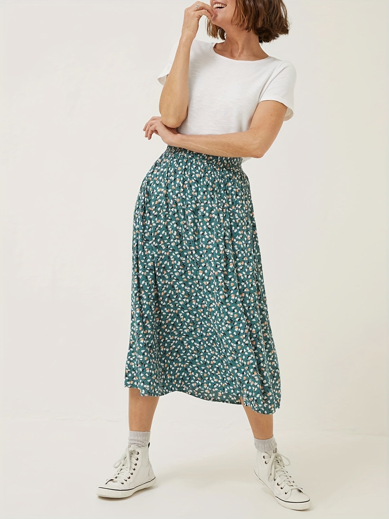 Floral Print Pleated Skirt for Spring & Summer Vacation