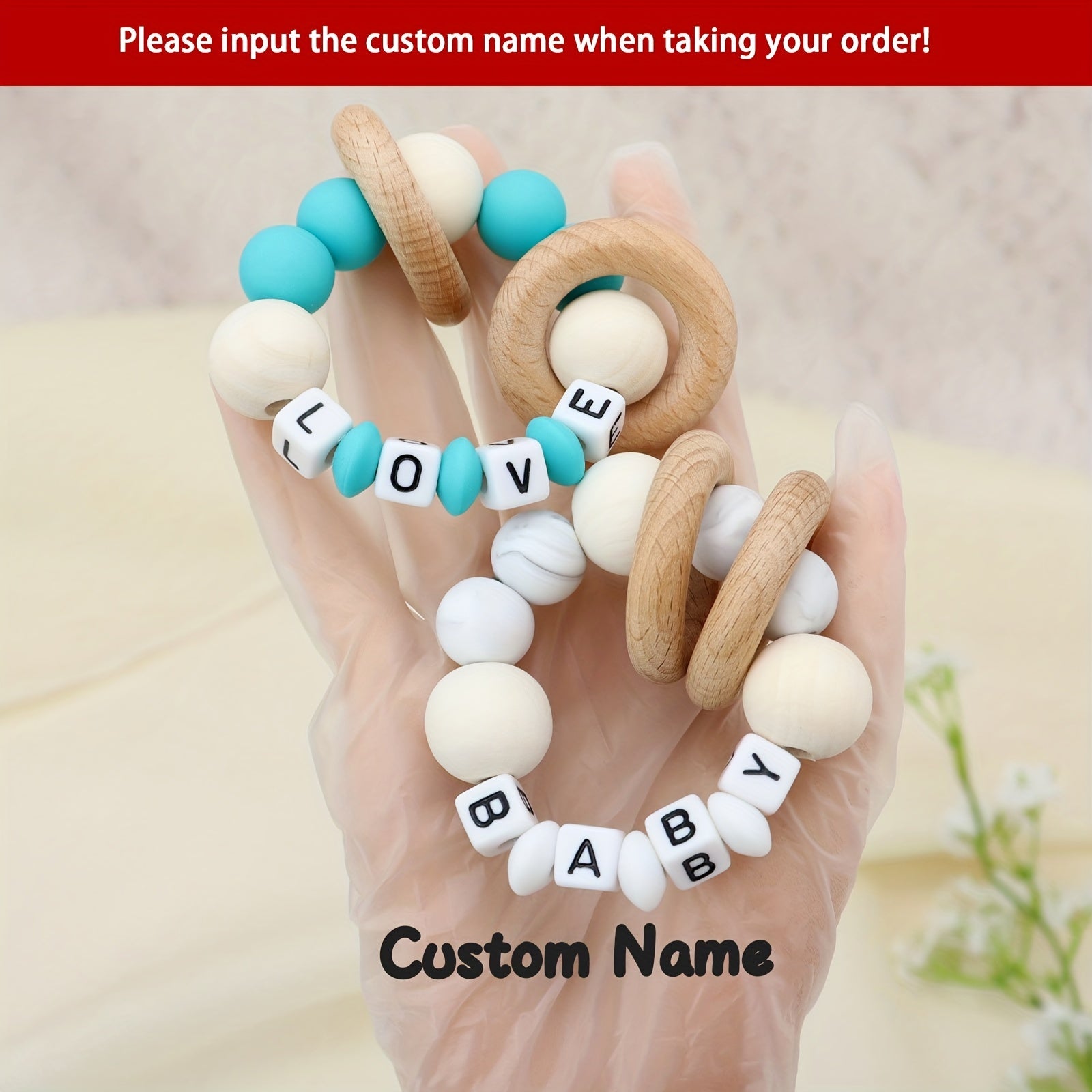 Personalized Rattle Teether Ring for Baby Boys and Girls