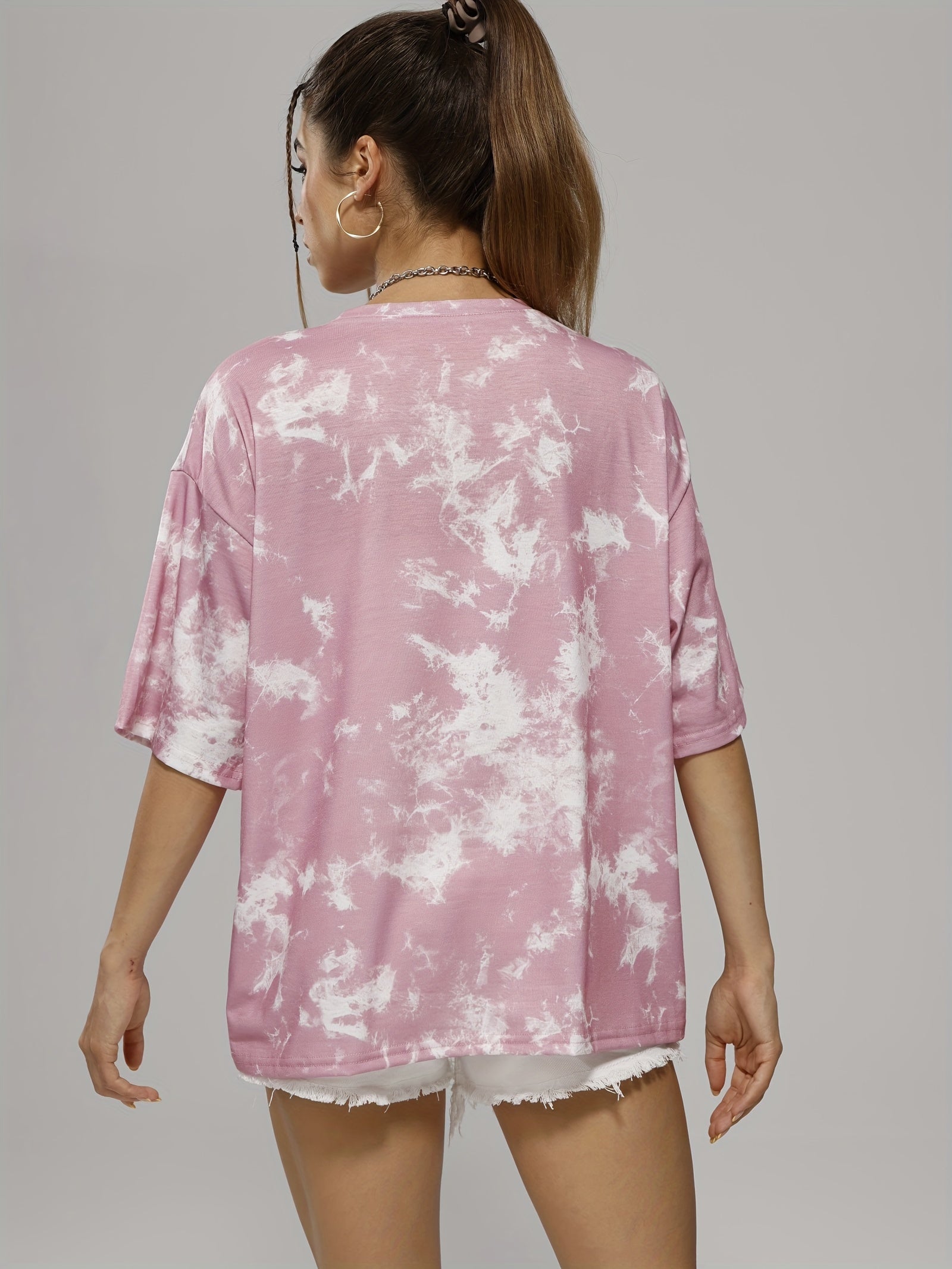Tie Dye Funny Cat Pattern Casual Sports T-shirts Women's Clothing