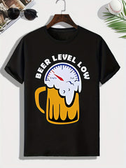 Men's Beer Level Print T shirt Active Comfy Crew Neck Tee