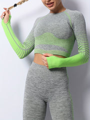 Seamless Yoga Set Long Sleeve T Shirt & High Waist Running Pant