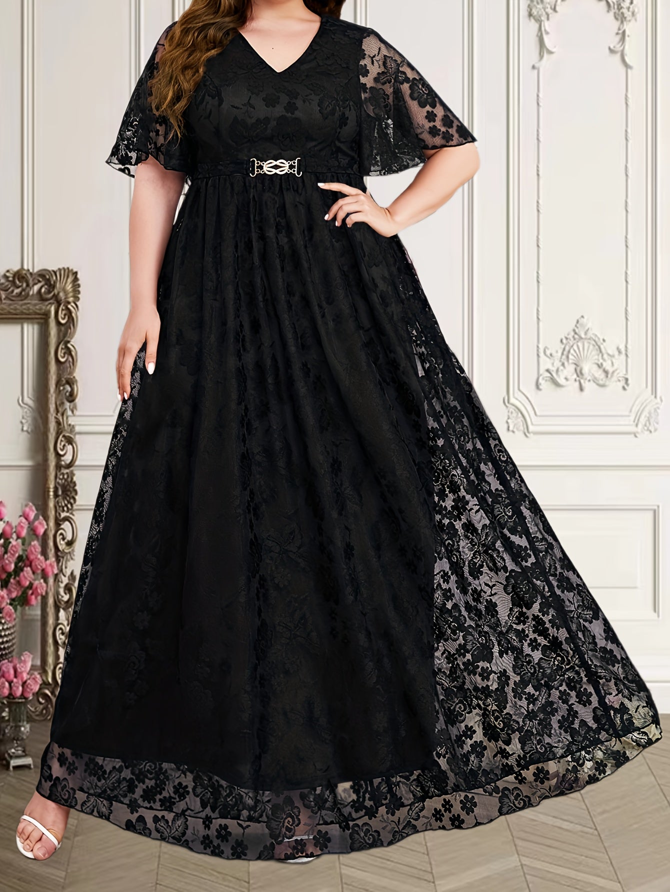 Lace Short Sleeve Maxi Wedding Dress