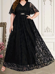 Lace Short Sleeve Maxi Wedding Dress