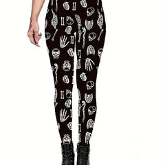 Halloween Sports Leggings Women's Plus Skull Print Yoga Pants