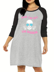Funny Skull Print Raglan Sleeve Tee Sleep Dress