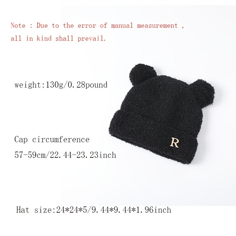 Winter Warm Beanie Hat Letter Small Ears Knitted Hat Winter Soft Knit Beanie