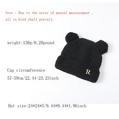 Winter Warm Beanie Hat Letter Small Ears Knitted Hat Winter Soft Knit Beanie