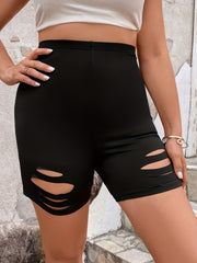 Women's Solid Ripped Stretch Skinny Fitness Shorts