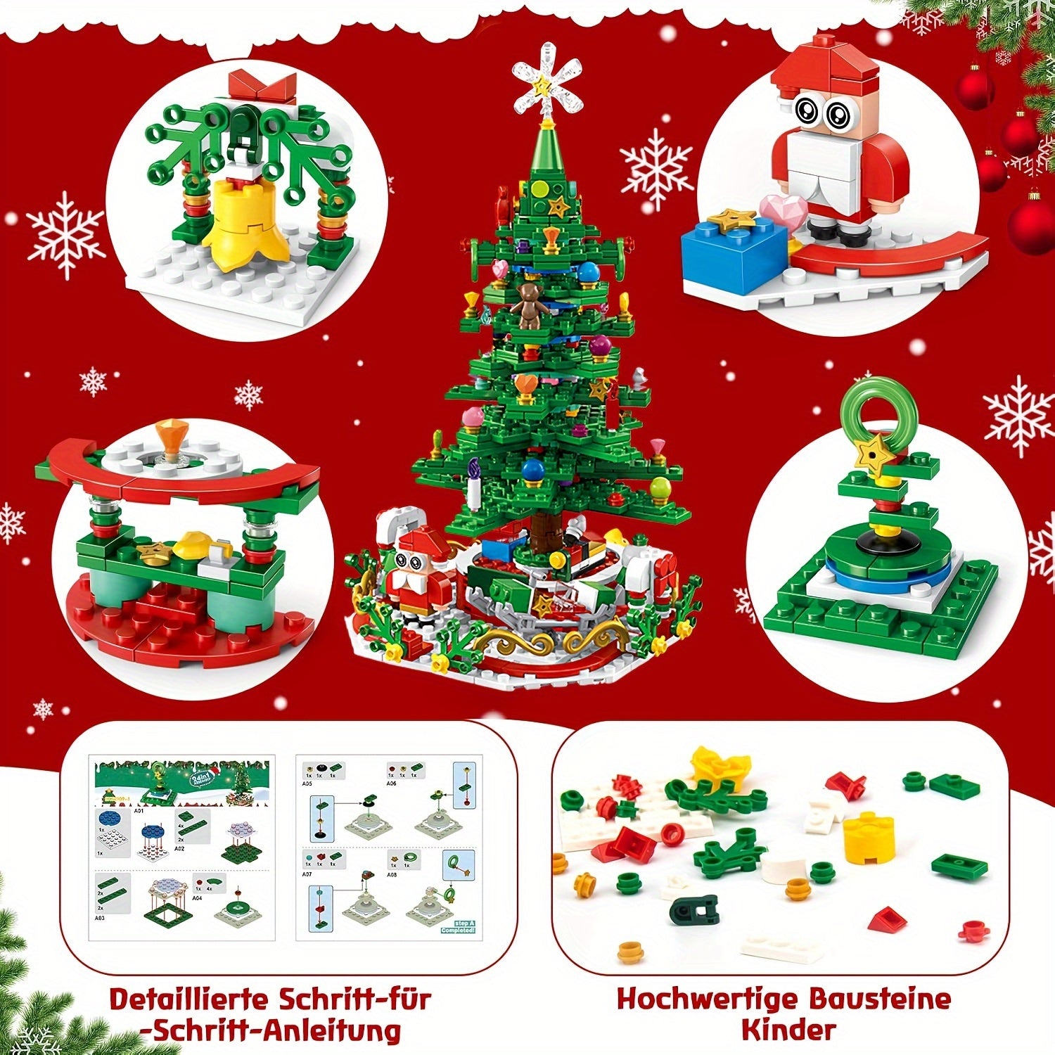 24 IN 1 Advent Calendar Christmas Tree Building Toys With Rotating Base
