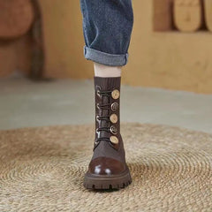 Knit Button Slip On Mid Calf Boots Platform Winter Shoes