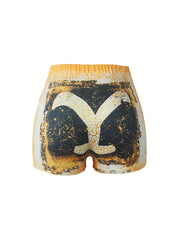 Graphic Print Skinny Shorts Casual Shorts For Spring & Summer